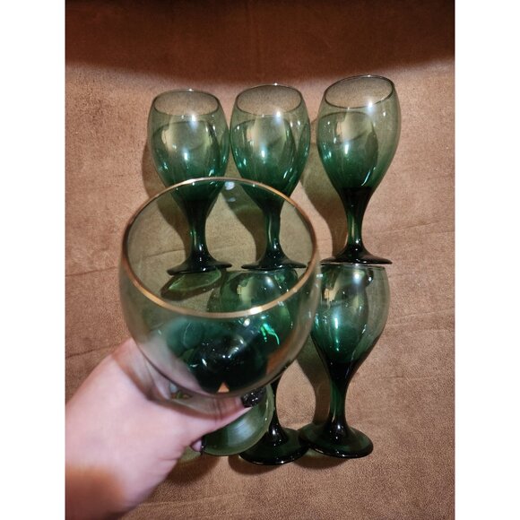 Vintage Libbey Aqua Wine Glasses Set of 6 - Picture 2 of 3